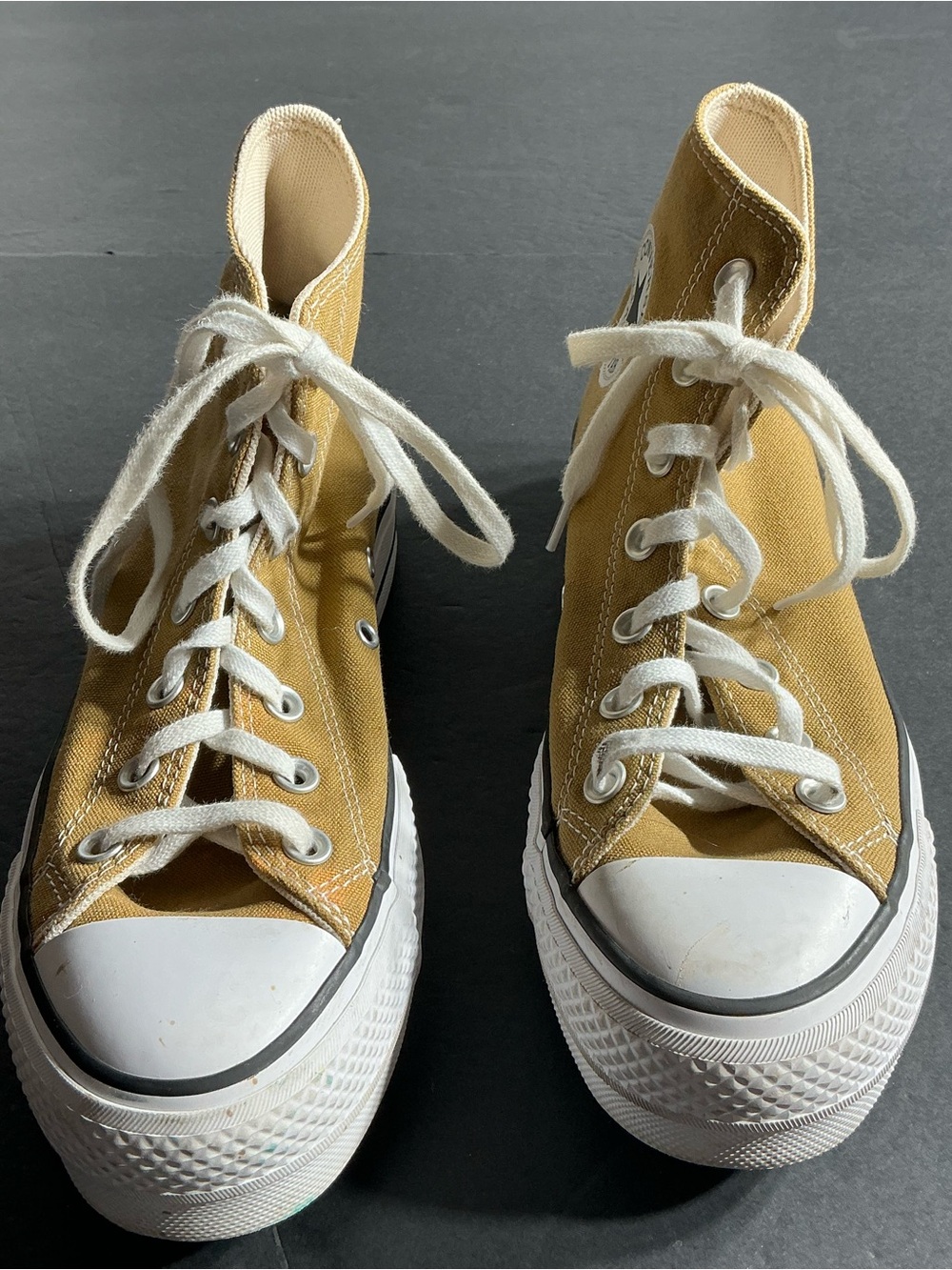 Converse High-Top Sneakers in Mustard Yellow and White